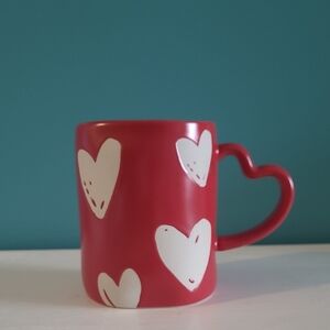 Rae Dunn Red Mug with White Heart Accents